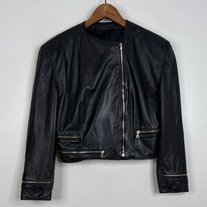 Vintage Gianni Versace Leather Jacket Womens Small Medium Black 90s Cropped